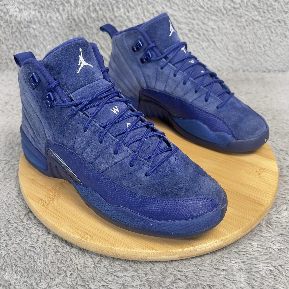 Jordan 12 Retro Shoes Youth 7Y Deep Royal Blue Suede Nike Basketball 153265-400
